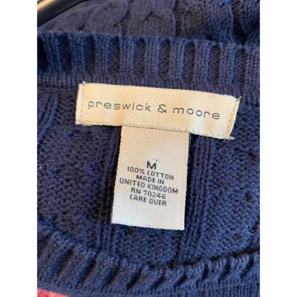 Preswick & Moore Men's Medium 100% Cotton Blue Cable Knit Pullover Sweater - Picture 3 of 4